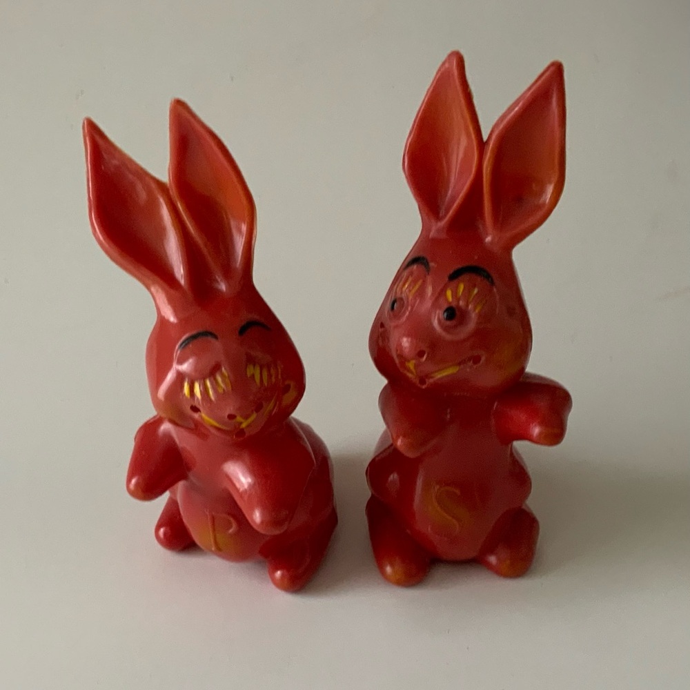 Vintage Red Bunny Salt and Pepper Shakers